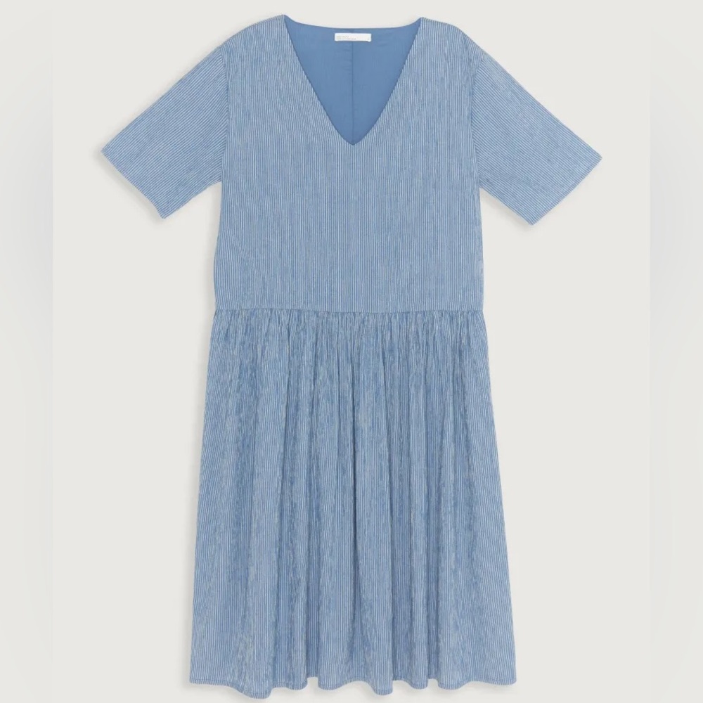 OAK + FORT Light Blue V-Neck Short Sleeve Midi Dress